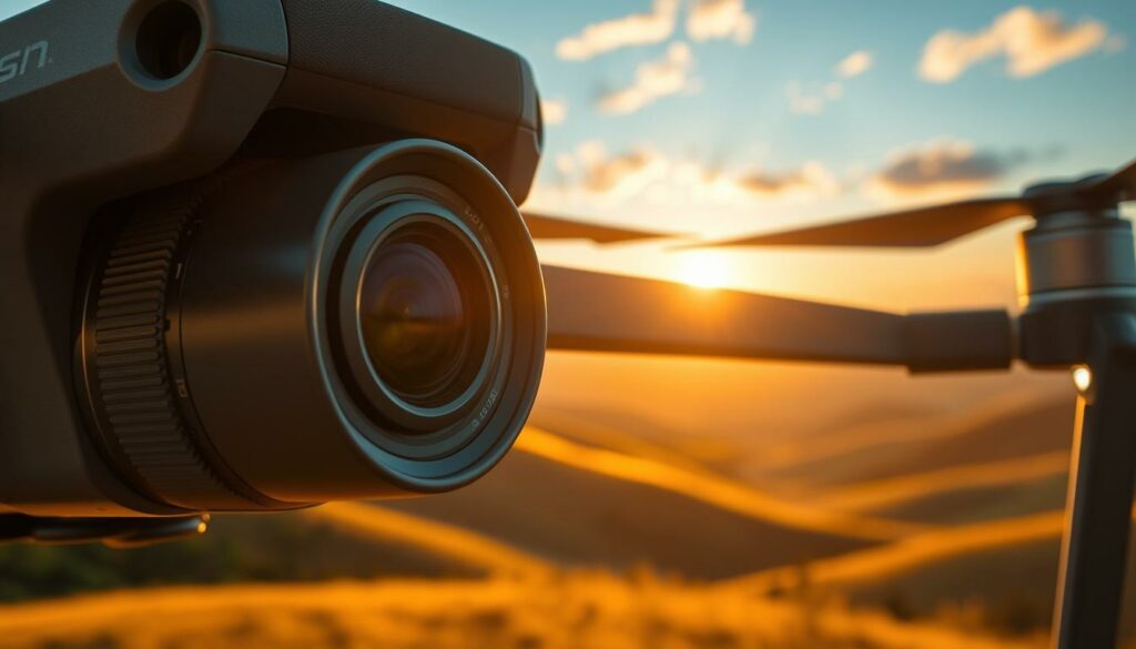 A close-up view of a high-quality drone camera, showcasing its advanced sensor and lens technology, with a clear focus on the lens details that highlight its high resolution. The foreground features the drone, gleaming under soft natural sunlight, revealing intricate electronics and a sleek design. In the middle ground, a vibrant landscape unfolds, demonstrating the camera’s capabilities in capturing crisp, high-definition imagery, such as rolling hills and a picturesque sunset. The background displays a clear sky with scattered clouds, enhancing the sense of depth and professionalism. The overall atmosphere is one of innovation and excitement, capturing the essence of modern drone technology for content creation on platforms like YouTube. A close-up view of a high-quality drone camera, showcasing its advanced sensor and lens technology, with a clear focus on the lens details that highlight its high resolution. The foreground features the drone, gleaming under soft natural sunlight, revealing intricate electronics and a sleek design. In the middle ground, a vibrant landscape unfolds, demonstrating the camera’s capabilities in capturing crisp, high-definition imagery, such as rolling hills and a picturesque sunset. The background displays a clear sky with scattered clouds, enhancing the sense of depth and professionalism. The overall atmosphere is one of innovation and excitement, capturing the essence of modern drone technology for content creation on platforms like YouTube.